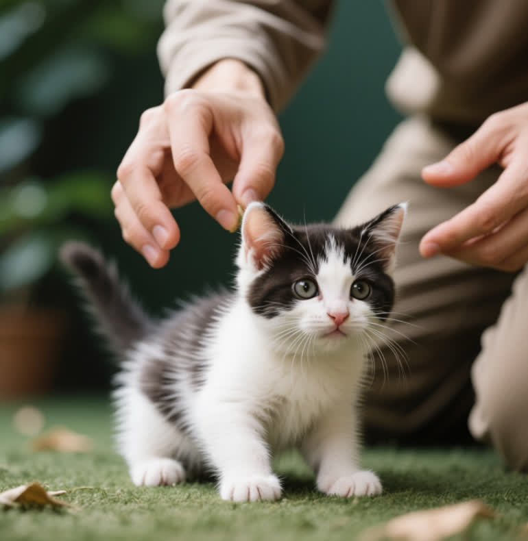 Owner training snowshoe cat kitten