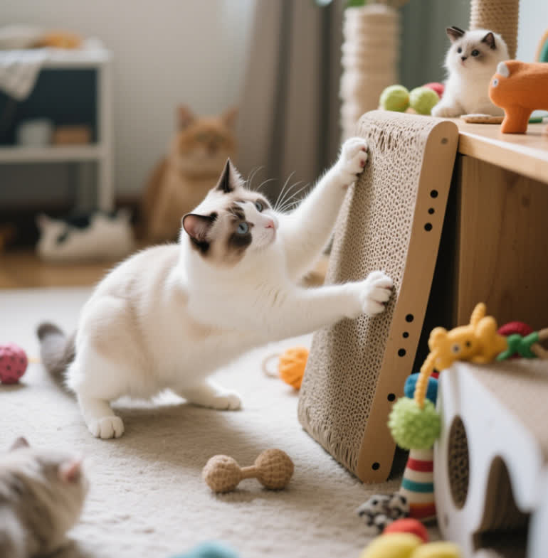Snowshoe cat having fun